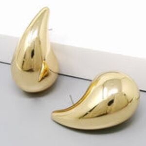 Large Puff Teardrop Dome Earrings - Gold Plated